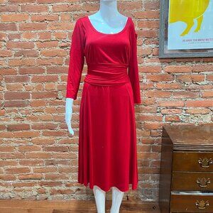 Red 3/4 Sleeve Scoop Neck Knit Bodycon Dress with Tie Belt Size L Three Dots
